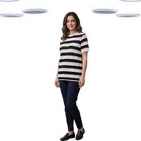 Ex Fat Face Women's Top Black/White Short Sleeve Jacquard Cotton Striped(Defect) - 12 Regular