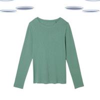 Ex Fat Face Women's T-shirt - Ribbed Long Sleeve Mint Green - 14 Regular