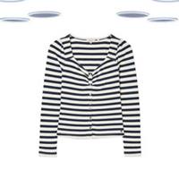 Ex Fat Face Womens Top - Long Sleeve Stripe Ruched Navy Mix - 10 Regular