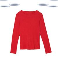 Ex Fat Face Women's T-shirt - Ribbed Long Sleeve Red - 12 Regular