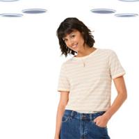 Ex Fat Face Womens Top - Short Sleeve Pointelle Texture T-Shirt Multi Stripe - 6 Regular