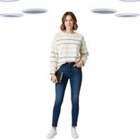 Ex Fat Face Women's Sweatshirt Ivory Long Sleeve Rainbow Stripe Cotton - 20 Regular