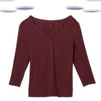 Ex Fat Face Womens Henley Top Burgundy 3/4 Sleeve Cotton V-Neck - 14 Regular