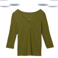 Ex Fat Face Womens Henley Top Olive Green 3/4 Sleeve Cotton V-Neck - 12 Regular