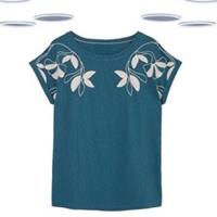 Ex Fat Face Womens T-Shirt Teal Blue Embroidered Short Sleeve Cotton - 8 Regular