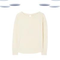 Ex Fat Face Womens Top - Long Sleeve Cotton Blend Cream - L Regular