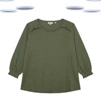 Ex Fat Face Women's Striped Blouse - Quarter Sleeve Smocked Green Mix - 8 Regular