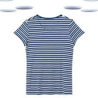 Ex Fat Face Women's T-shirt - Crew Neck Textured Stripe Short Sleeve Blue Mix - 12 Regular