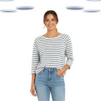 Ex Fat Face Women's Jumper - Striped Cotton Button Back Quarter Sleeve Blue - 12 Regular