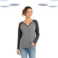 Ex Fat Face Women's Striped T-shirt - Long Sleeve relaxed Blue Mix - 12 Regular