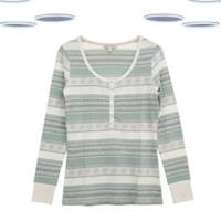 Ex Fat Face Women's Henley T-shirt - Festive Striped Long Sleeve White Mix - 12 Regular