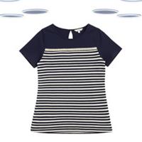 Ex Fat Face Women's Striped T-shirt - Short Sleeve Textured Stripe Jersey Navy - 12 Regular