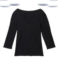 Ex Fat Face Womens Henley Top Black 3/4 Sleeve Cotton V-Neck - 10 Regular