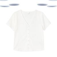 Ex Fat Face Women's Top - V-neck Button Up Short Sleeve White - 12 Regular