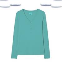 Ex Fat Face Women's Top Teal Green Henley Button Lounge Cotton Long Sleeve - 12 Regular