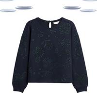Ex Fat Face Women's Sweatshirt - Long Sleeve Cotton Floral Embroidered Black - 12 Regular