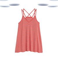 Ex Fat Face Women's Jersey Dress - Strappy Striped Hanky Hem Salmon Pink - 16 Regular