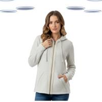 Ex Fat Face Women's Hoodie - Zip up Brushed Cotton Long Sleeve Ecru (Size 12) - 12 Regular