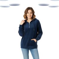 Ex Fat Face Women's Hoodie - Half Zip Corduroy Long Sleeve Navy (Size 12) - 12 Regular