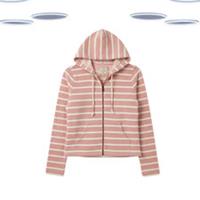 Ex Fat Face Women's Hoodie - Striped Textured Zipup Pink Mix (Size12) - 12 Regular
