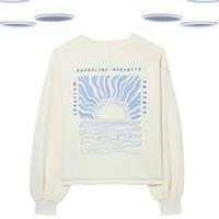 Ex Fat Face Women's Sweatshirt Ivory Crew Neck Sea Print (Defect) Size M - M Regular