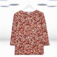 Ex Fat Face Womens Top - Jersey Floral 3/4th Sleeve Brown Mix - 14 Regular