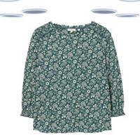 Ex Fat Face Womens Top - 3/4 Sleeve Vintage Floral Green - 8 Regular