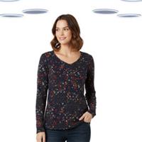 Ex Fat Face Womens Top - Long Sleeve Patchwork Floral Navy (Size 12) - 12 Regular