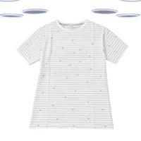Ex Women's FatFace T-Shirt - Short Sleeve Embroidered Stripe Ivory - 14 Regular