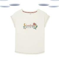 Ex Fat Face Women's T-Shirt - Short Sleeve Graphic Print Ivory Mix - 8 Regular