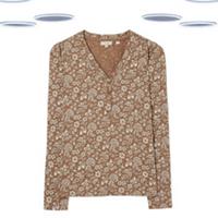 Ex Fat Face Women's Top - Long Sleeve Vintage Printed Henley Brown Mix (Size 6) - 6 Regular
