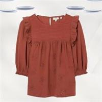 Ex Fat Face Womens Top Brown 3/4 Sleeve Embroidered Cotton - 8 Regular