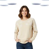 Ex Women's FatFace Sweatshirt - Beige Embroidered Crew Neck Cotton Long Sleeve - 12 Regular