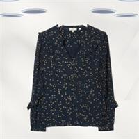 Ex Fat Face Womens Blouse Navy Long Sleeve Sparkling Foil Star - 12 Regular