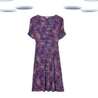 Ex Fat Face Womens Jersey Dress - Layered Spotted Multi Short Sleeve Purple Mix - 12 Regular