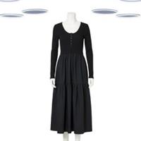Ex Fat Face Women's Midi Dress Black Jersey Woven Long Sleeve - 14 Regular
