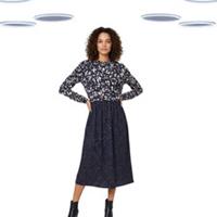 Ex Fat Face Women's Short Midi Dress- Spotted Printed Navy (Defect) (Size 24S) - 24 Regular