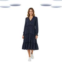 Ex Fat Face Women's Midi Dress- Spotted Tiered Jersey Navy (Defect) (Size 14R) - 14 Regular
