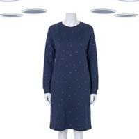 Ex Fat Face Women's Sweat Dress Navy Long Sleeve Cotton Embroidered