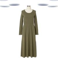 Ex Fat Face Women's Midi Dress Olive Green Jersey Long Sleeve Pockets (Defect) - 10 Regular