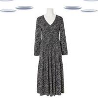 Ex Fat Face Women's Midi Dress Dark Grey Texture Floral Long Sleeve (Defect) - 12 Regular
