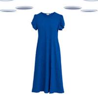 Ex Fat Face Women's Midi Dress- Puff Sleeve Slit Jersey Blue (Defect) (Size 12) - 12 Regular