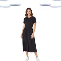 Ex Fat Face Women's Midi Dress -Short Sleeve Jersey Black (Defect) (Size 14S) - 14 Regular