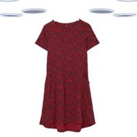 Ex Fat Face Women's Simone Dress - Short Sleeve Spotted Floral Jersey Berry Red - 6 Regular