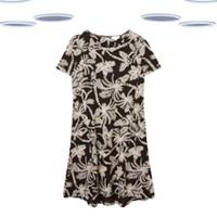 Ex Fat Face Women's Simone Dress - Short Sleeve Tropical Palm Printed Black - 10 Regular