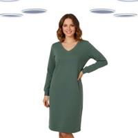 Ex Fat Face Women's Sweat Dress Green Long Sleeve V-Neck (Size 12) - 12 Regular