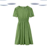 Ex Fat Face Women's Dress - Shirred Short Sleeve Green (Size 12) (Defect) - 12 Regular