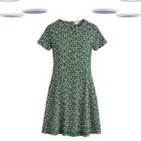 Ex Fat Face Women's Simone Dress - Printed Jersey Green Mix (Size 8R) (Defect) - 8 Regular