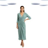 Ex Fat Face Women's Midi Dress - Textured Ruched Sea Blue (Size 12) (Defect) - 12 Regular