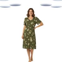 Ex Fat Face Women's Dress - Short Sleeve Jersey Floral Bloom Green (Size 12R) - 12 Regular